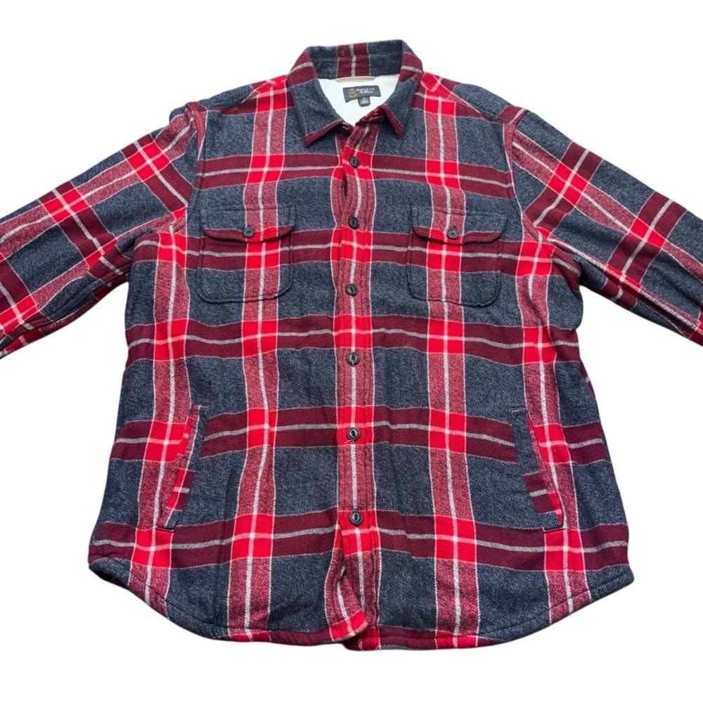 Wallin & Bros Mens XL Red Gray Plaid‎ Flannel Shirt Jacket Thermal Lined Shacket